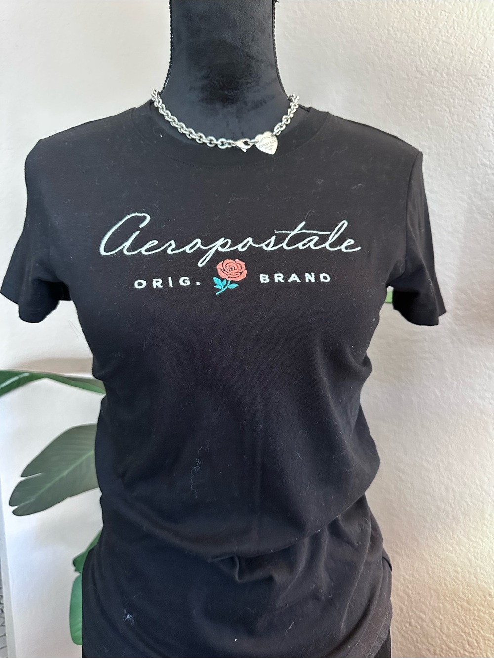 Aeropostale Black Tee with Rose Logo